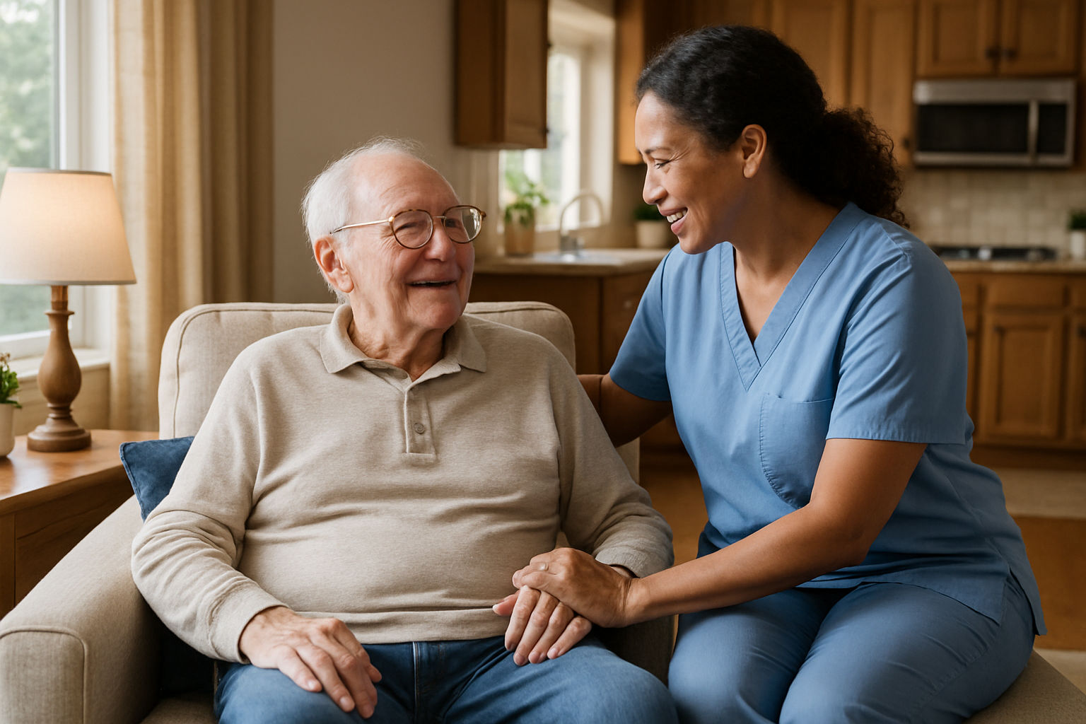 Older adult receiving care in a comfortable home setting